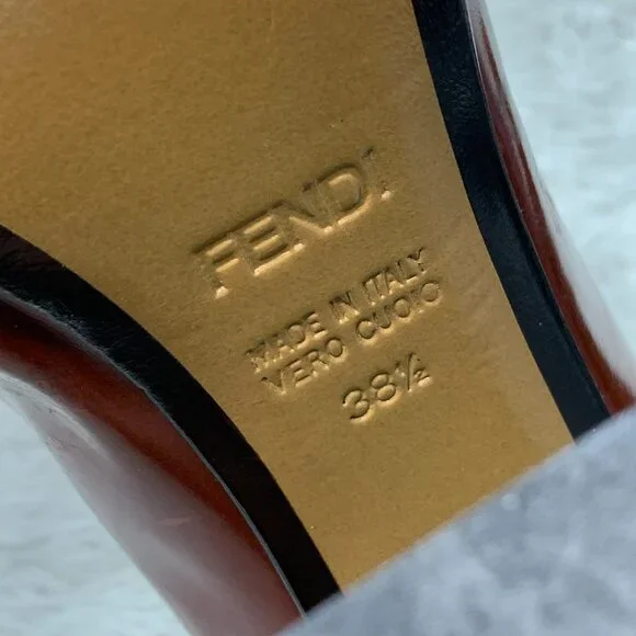 Fendi Women's Brown Leather Platform Pumps Heels Size 38 1/2 - Picture 14 of 15